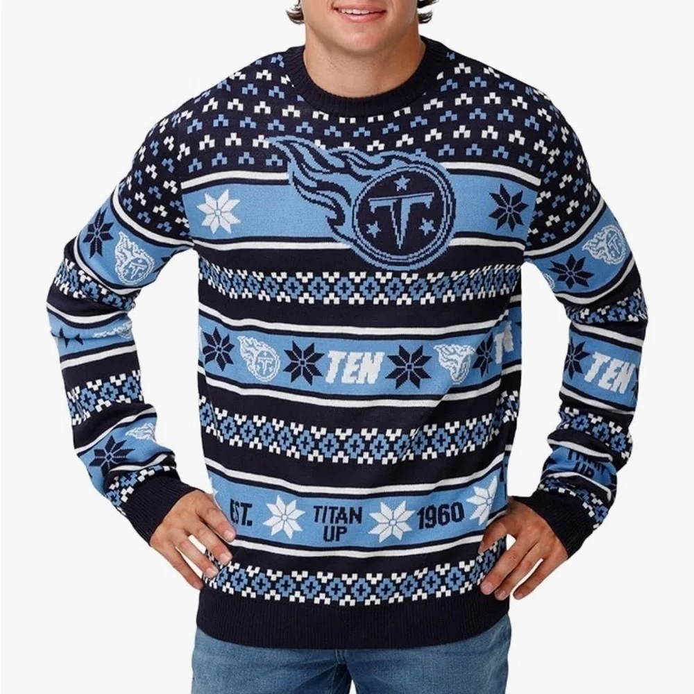 NFL FOCO Tennessee Titans Ugly Christmas Sweater NEW Large Blue Football XL
